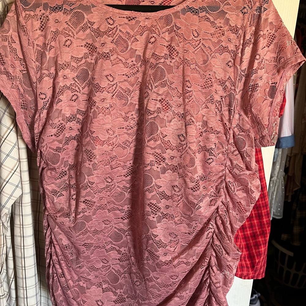 Torrid Lace Ruched Blouse in Dusty Pink